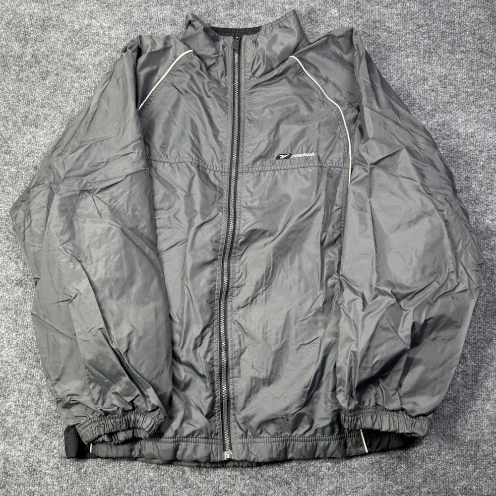 Reebok Windbreaker Jacket Mens S Gray Black Full Zip Vintage 90s Streetwear